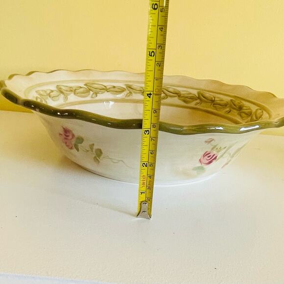 Vtg 222 Fifth Cheri’s Roses Large Serving Bowl Salad Centerpiece Decorative Bowl - Picture 2 of 9